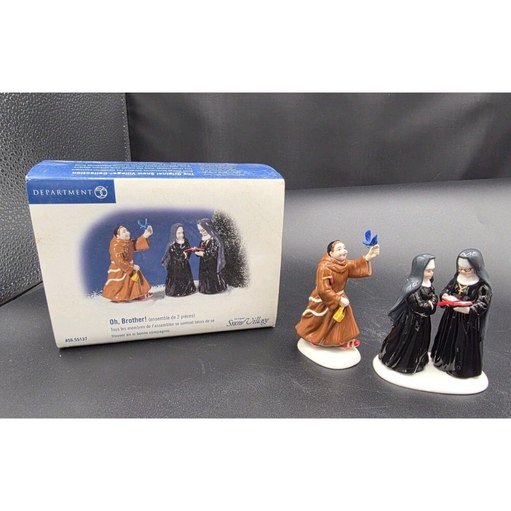 Department 56 55137 Snow Village Oh, Brother! Figurines Nuns Sisters Monk